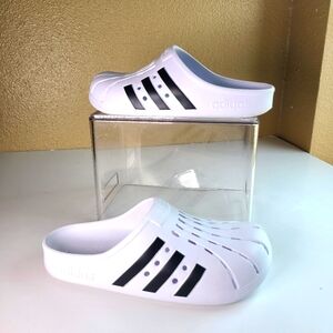 Adidas Unisex Adilette Clog Slide Sandal - Men 7/ Women 8 - White & Black